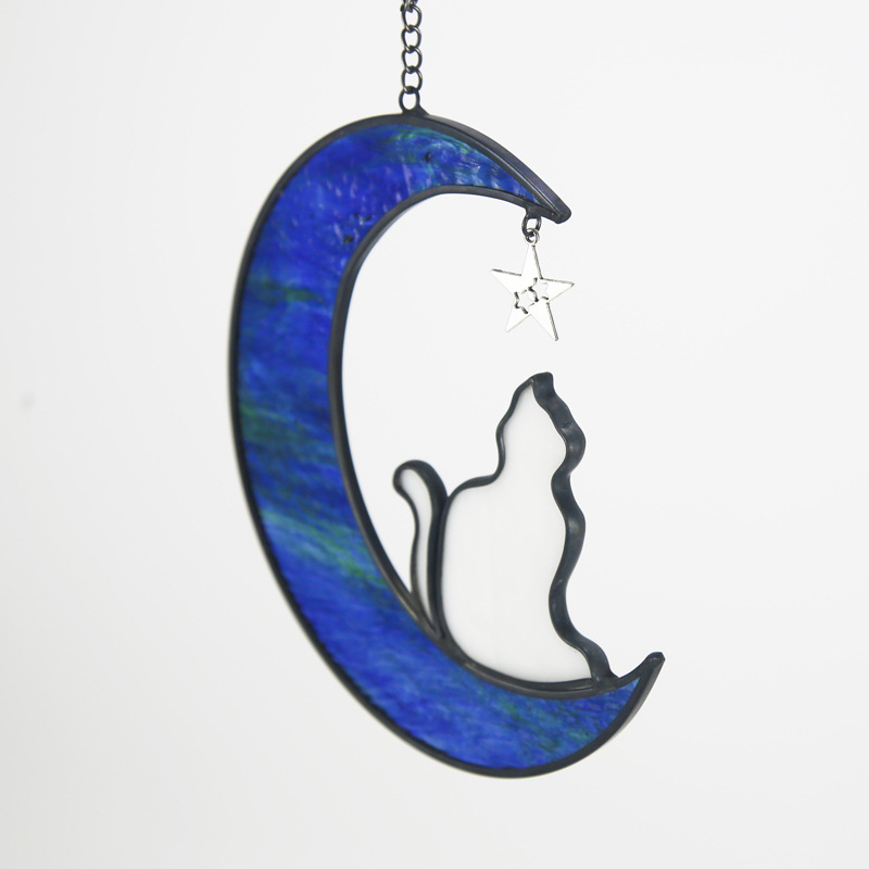 Title 9, Colorful Glass Pet Cat Dog Moon Pendant Crystal...