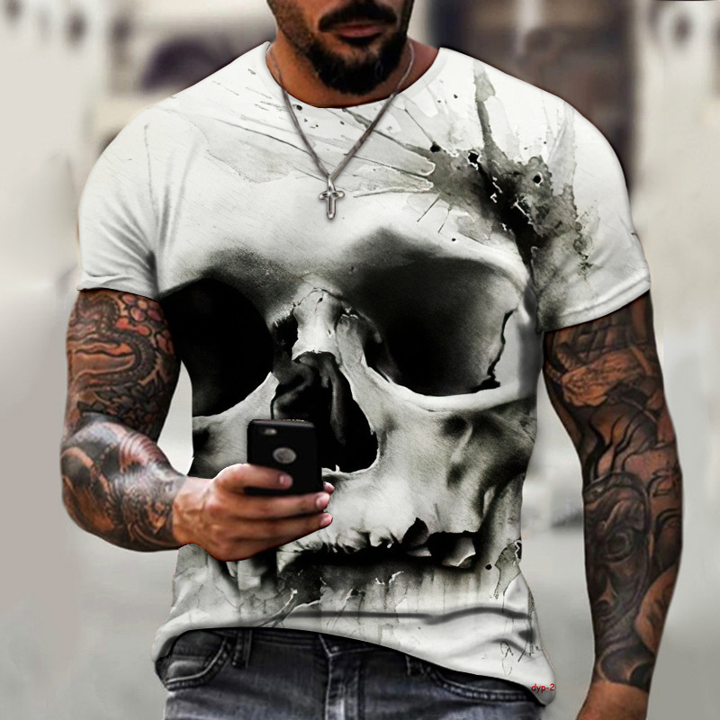 Title 3, Nieuw Zomer Horror Skull 3D Heren T-shirt Ademe...