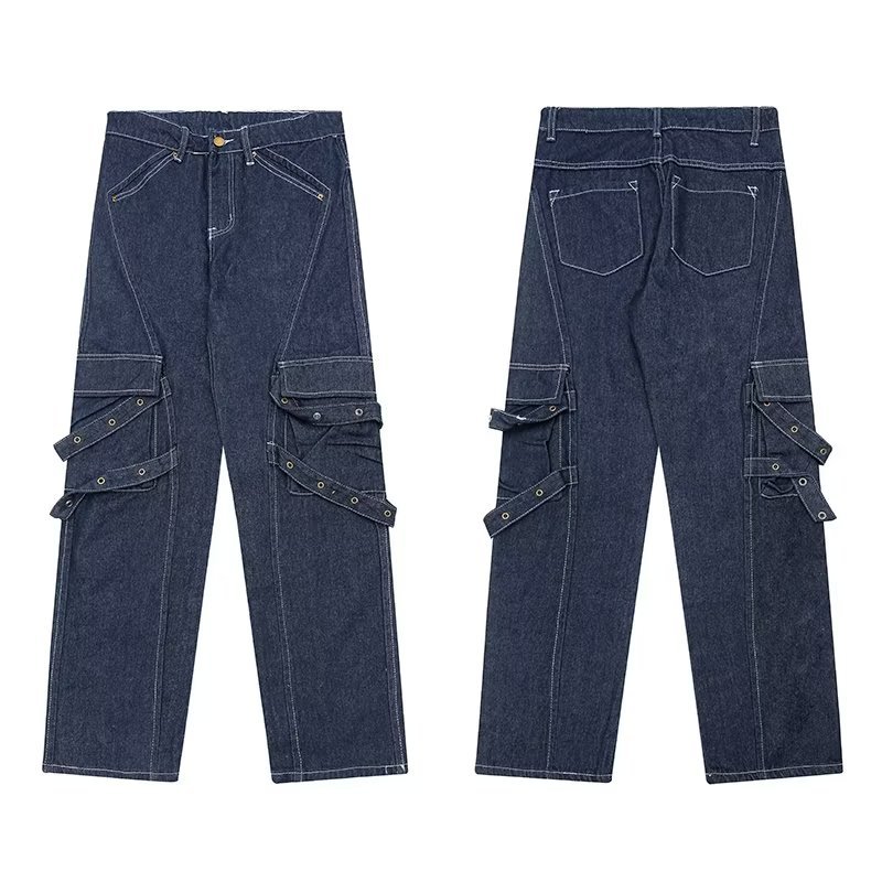 Men's Fashion Casual Vintage Do-over Multi-pocket Washed Jeans - Image 5