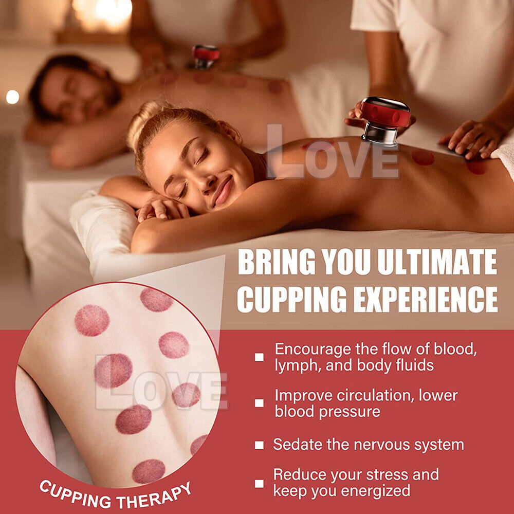 Black Electric Cupping Therapy Smart Scraping Massager Red Light Heating Body Slimming