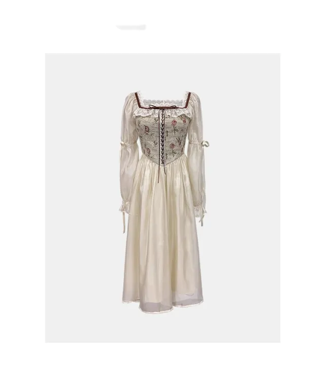 Slim Square Neck Floral Dress For Women Apricot - Shop at LoveMi