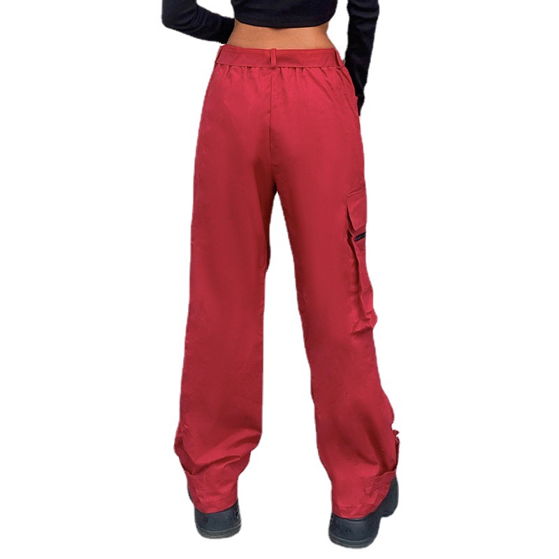 Title 6, Hip Hop Wide Belted Red Cargo Pants für Herren....