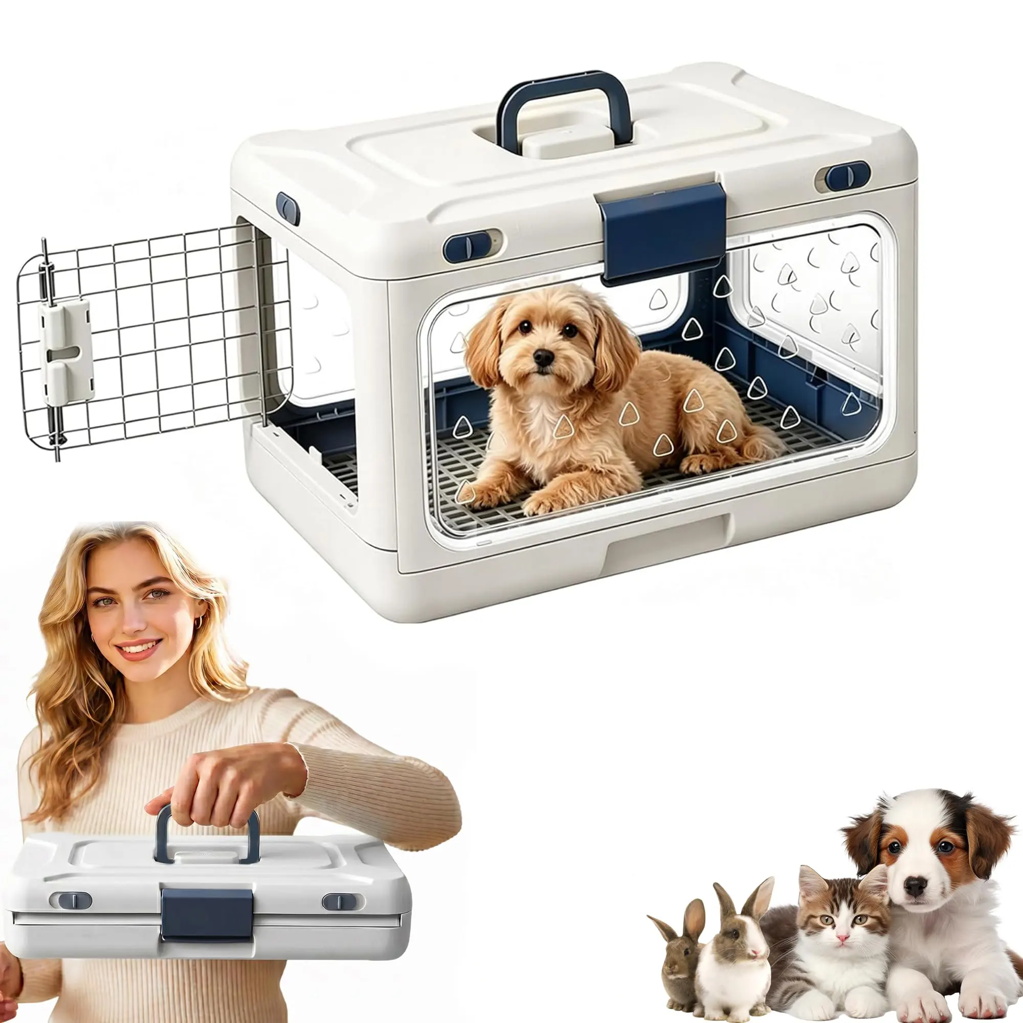 Foldable Hard Cat Carrier, Transparent Pet Crate