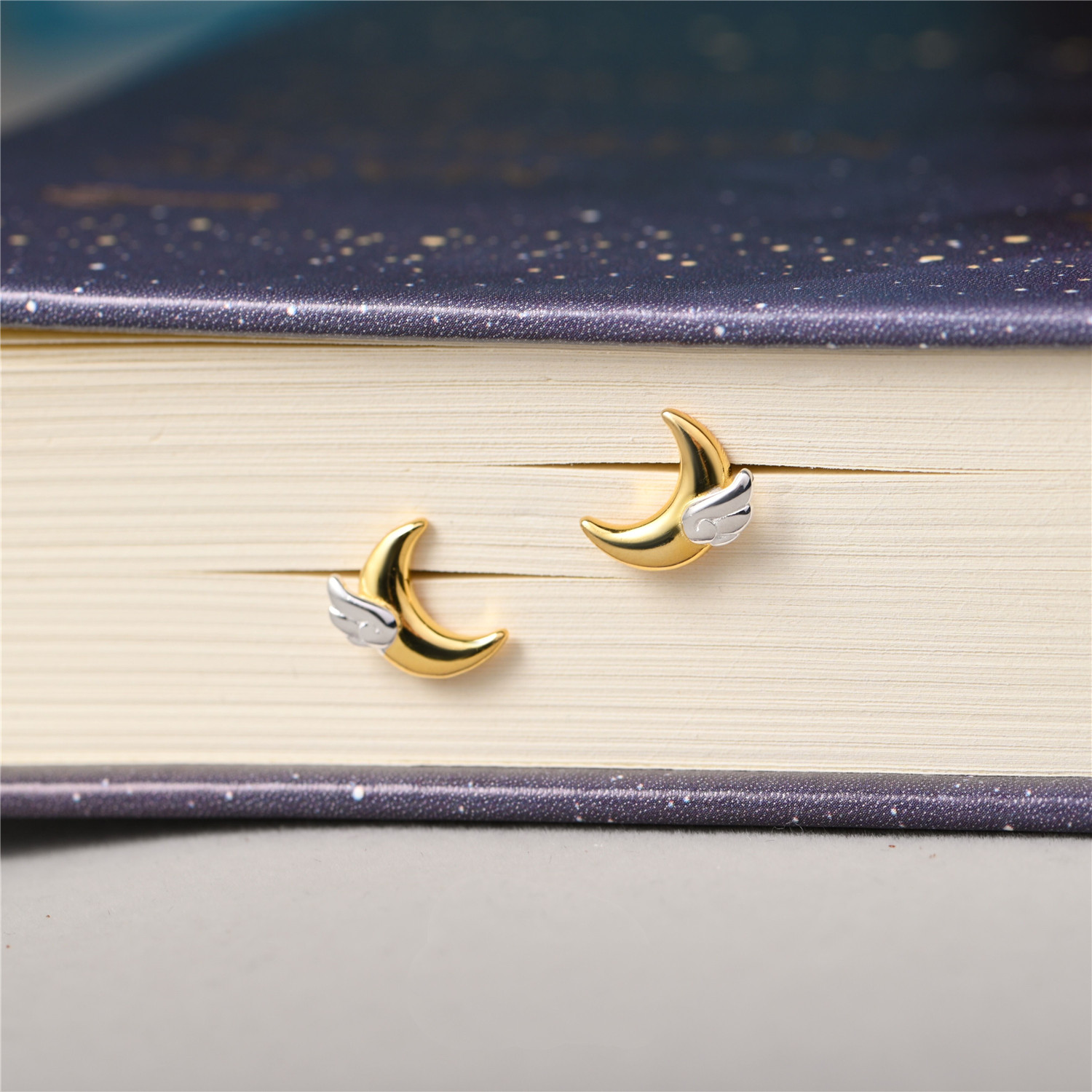 S925 Silver Dreams Come True Moon Wing Stud Earrings