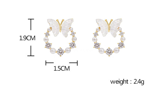 Title 1, Silver Needle Circle Butterfly Studs Women