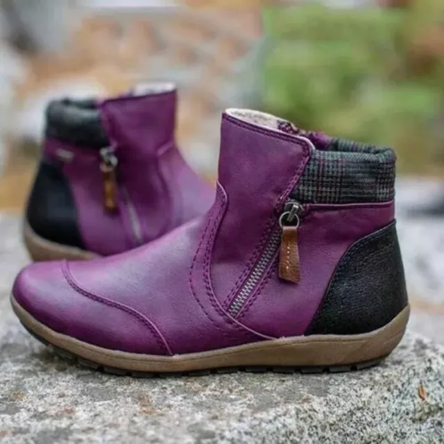 Ankle Boots Women Retro Shoes With Side Zipper Purple - Shop at LoveMi