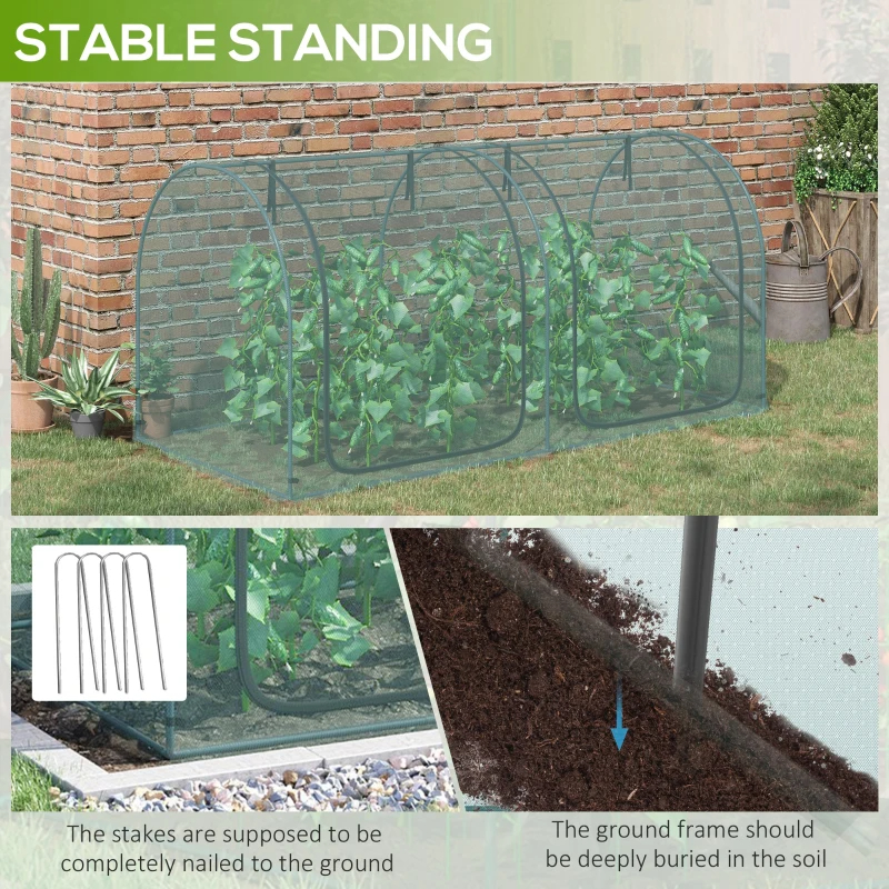 Crop Cage, Plant Protection Tent With Two Zippered Doors, Storage Bag And 4 Ground Stakes, For Garden, Yard, Lawn, Green