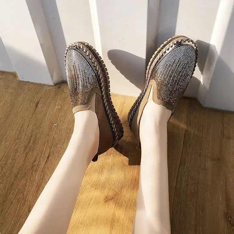 Casual Single Shoes All-match Rhinestone Loafers