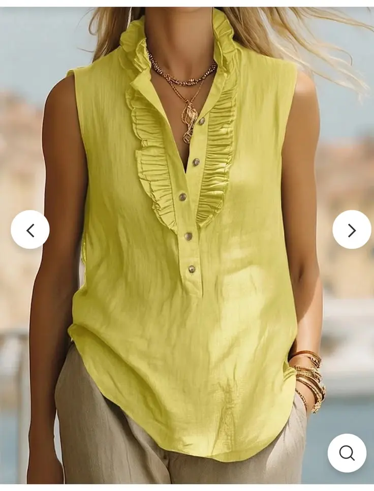 Women's Ruffle Trim Sleeveless Blouse V Neck