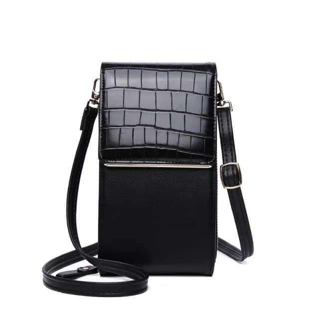 One shoulder Oblique Cross covered Mini Stone Grain Coin Purse Black - Shop at LoveMi