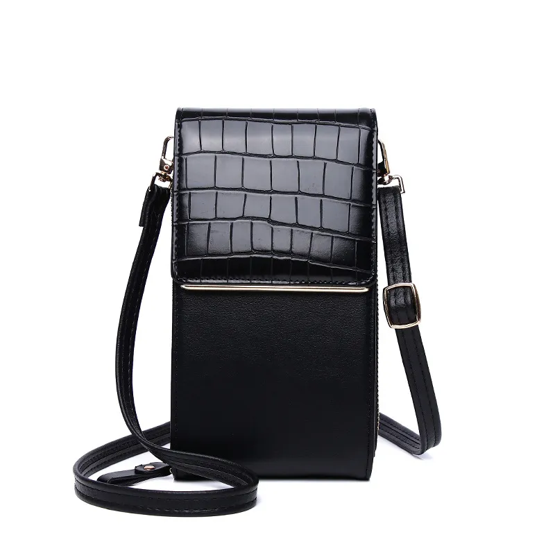 One-shoulder Oblique Cross-covered Mini Stone Grain Coin Purse - Black