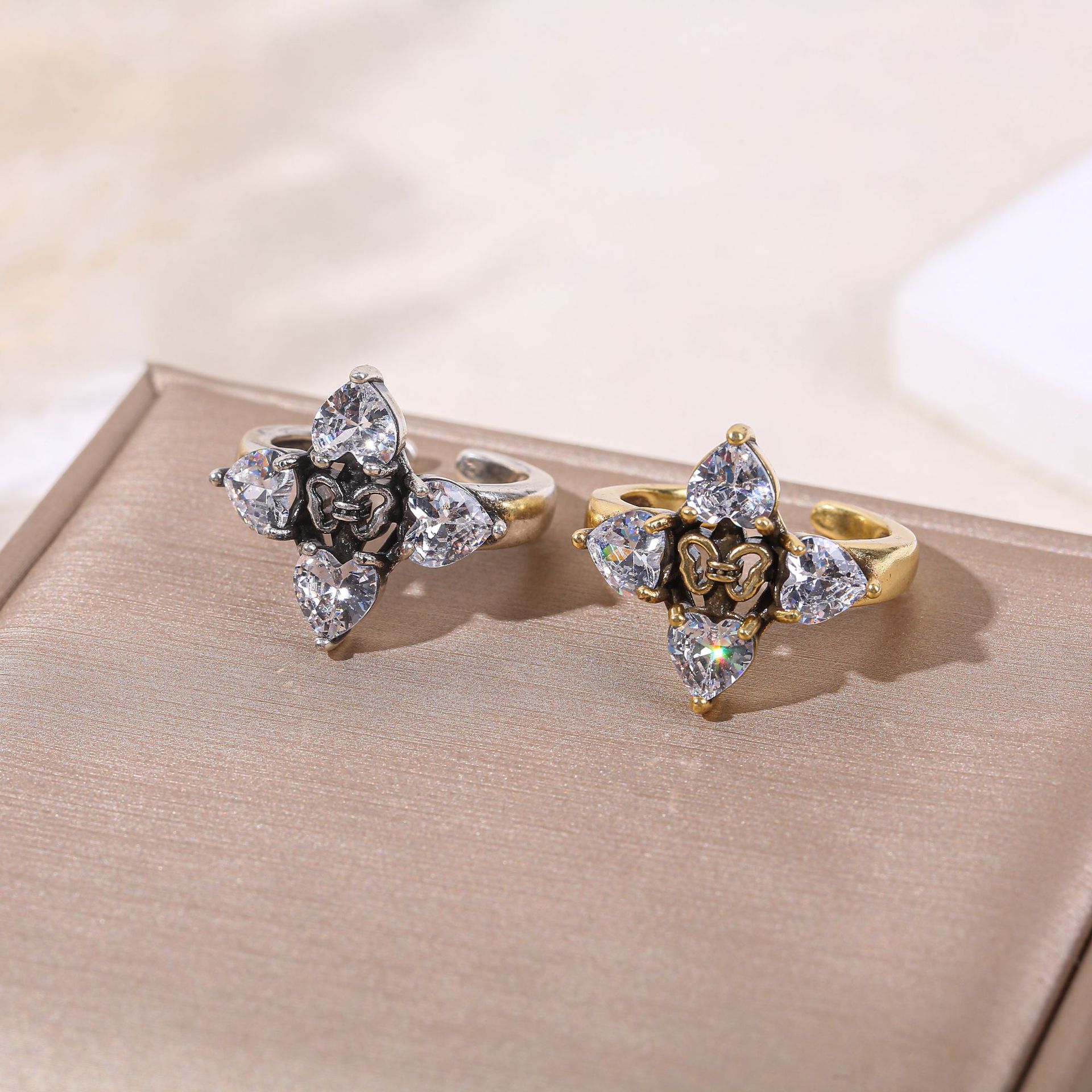 Waterdrop Zircon Pigeon Egg Simulated Ring, Luxury Minimalist French Style Open Adjustable Ring thumbnail 1