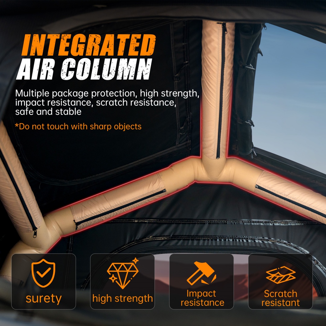 Foldable 2-3 People Amphibious Inflatable Car Roof Top Tent For Camping Outdoor Glamping Camping Tent For SUV,Truck  Without Ladder, Two-tone Style, Khaki & Black