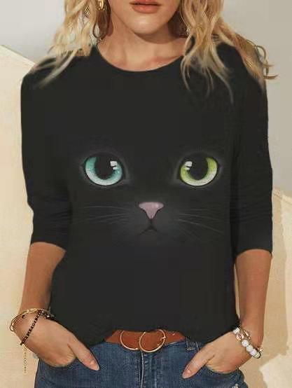 Title 5, Knitted Long Sleeve Printed Round Neck Women