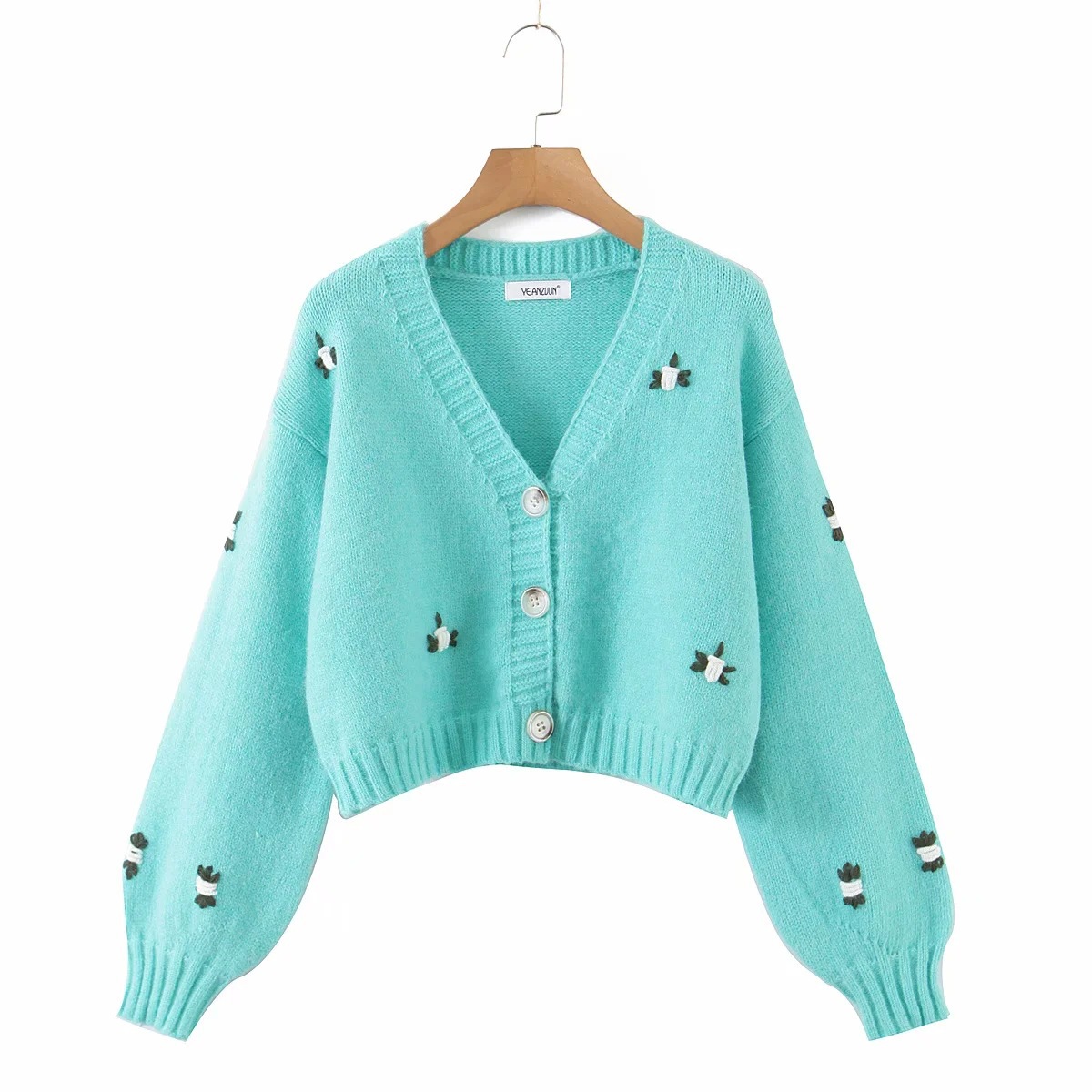 Two-piece Single-breasted Puff-sleeve Knitted Jacket
