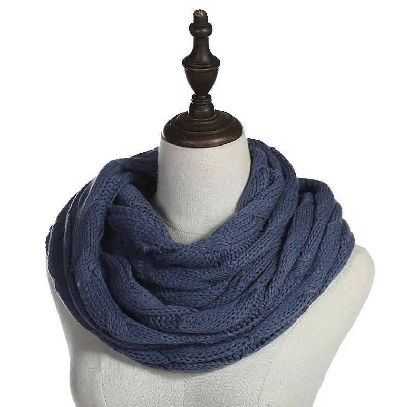 Autumn And Winter Hundred Towers Warm Knitted Scarf - Denim Blue