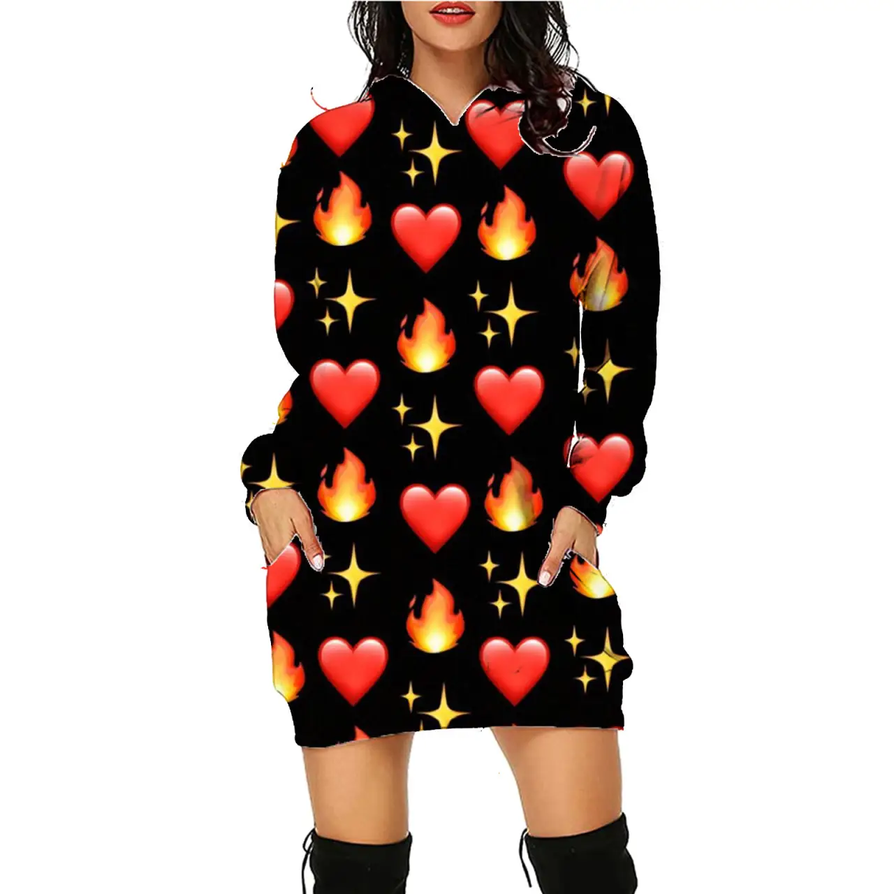 Halloween Print Long Hoodie with Pockets Sweater Long Sleeve Clothes Women