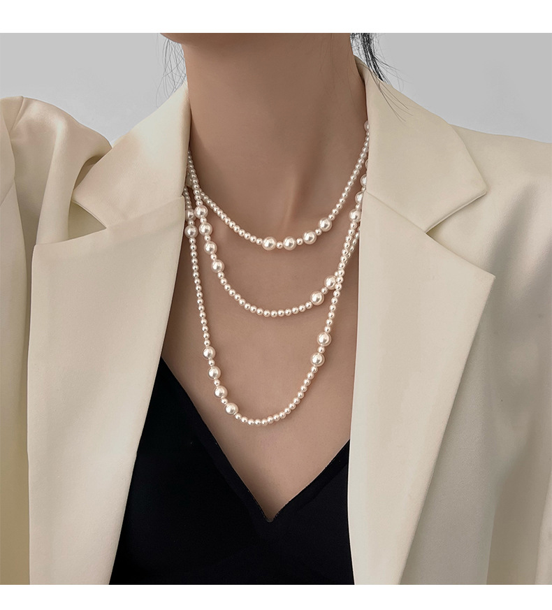 Title 10, Long collier de perles multicouches rétro français