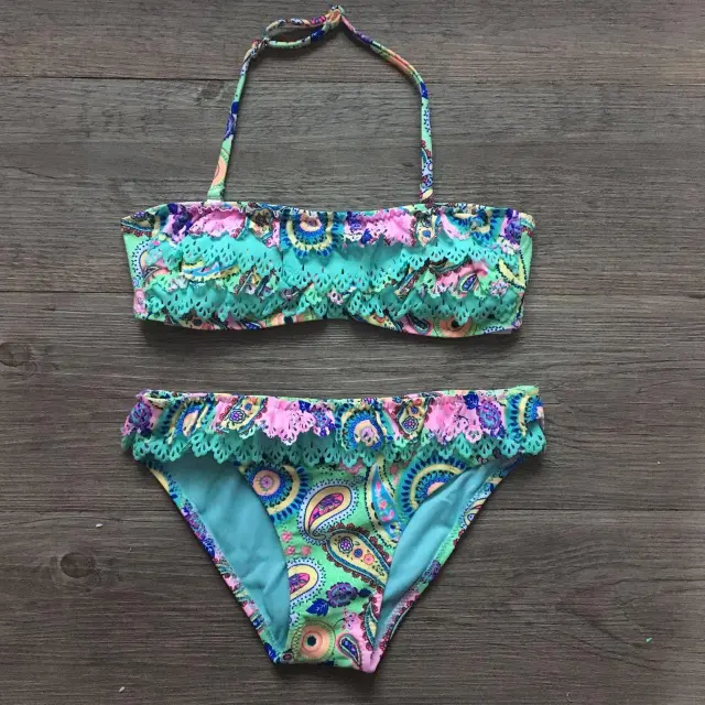 Children's Bikini Swimsuit Multilayer Ruffle Bikini Girls' Wear Blue - Shop at LoveMi