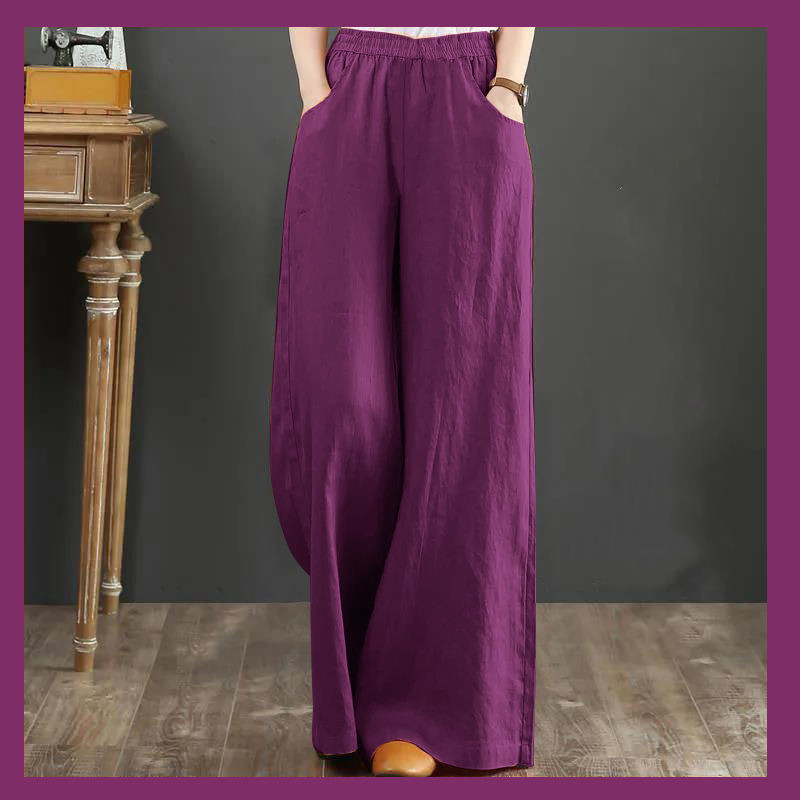 Title 8, Pure Linen Plus Size Wide Leg Pants Women Draws...