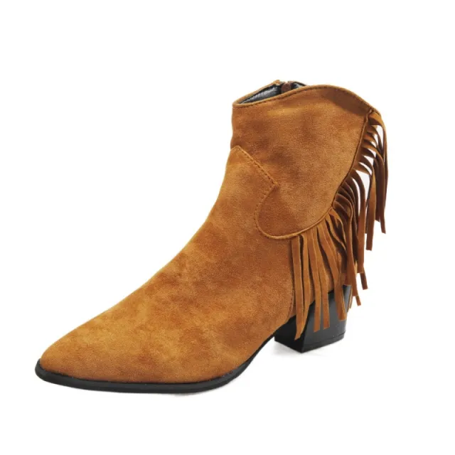 Pointed Chunky Heel Side Zip Short Boots Brown - Shop at LoveMi