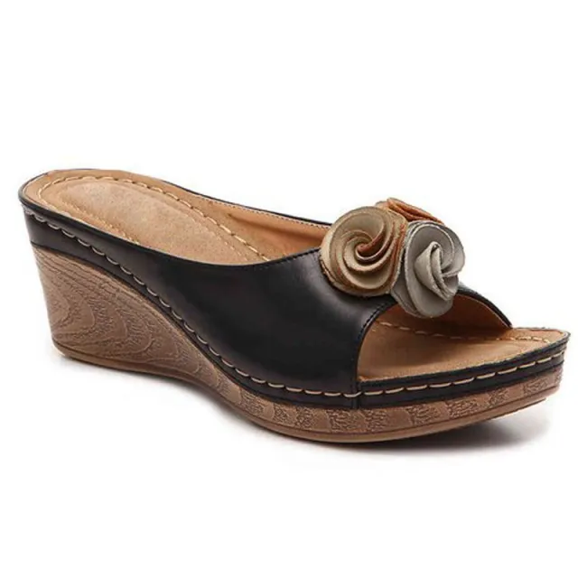 Fashion Flower Wedge Fish Mouth Sandals Women's Shoes Black - Shop at LoveMi