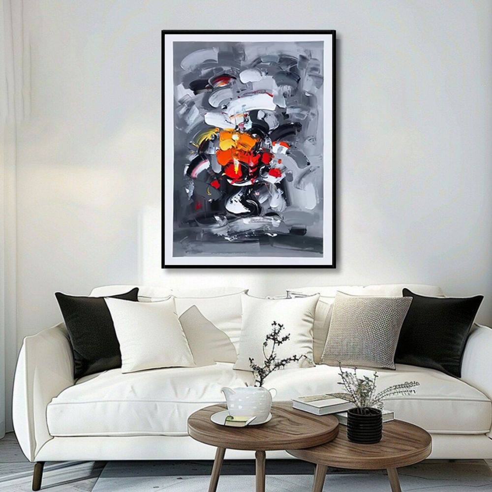 Large Graffiti Abstract Grey Handmade Oil Painting On Canvas Art Modern Acrylic Wall Decor For Home Living Room Artwork