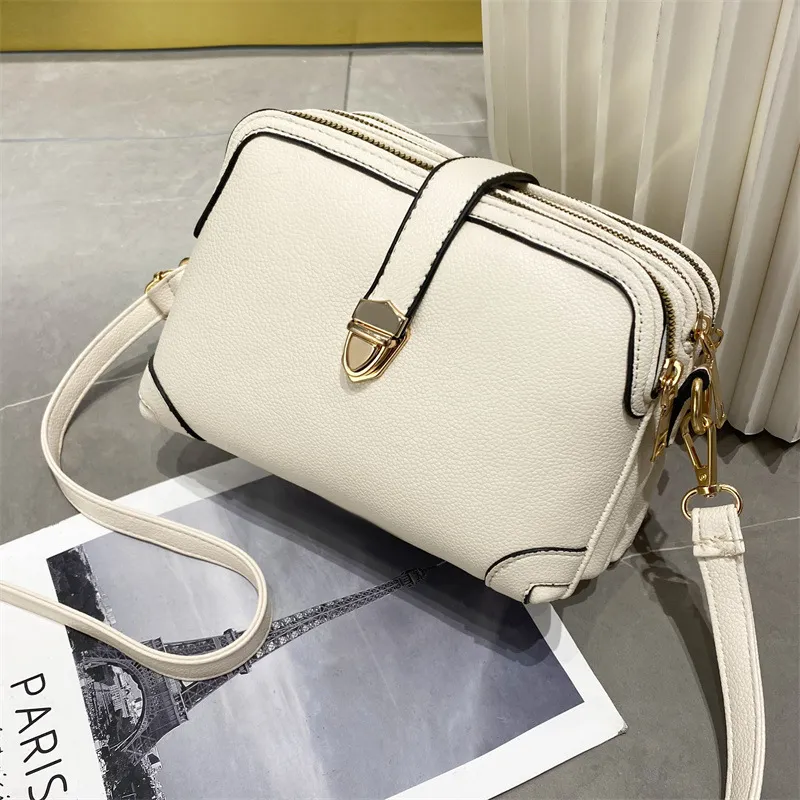 Women's Fashion Large Capacity Solid Color Shoulder Crossbody Bag - Beige