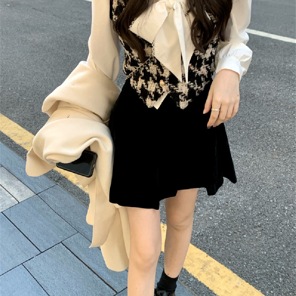 Sleeveless Cardigan Top Short Skirt Suit