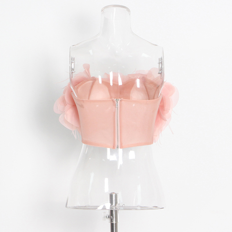 Temperament Mesh Perspective Irregular Stitching Tube Top
