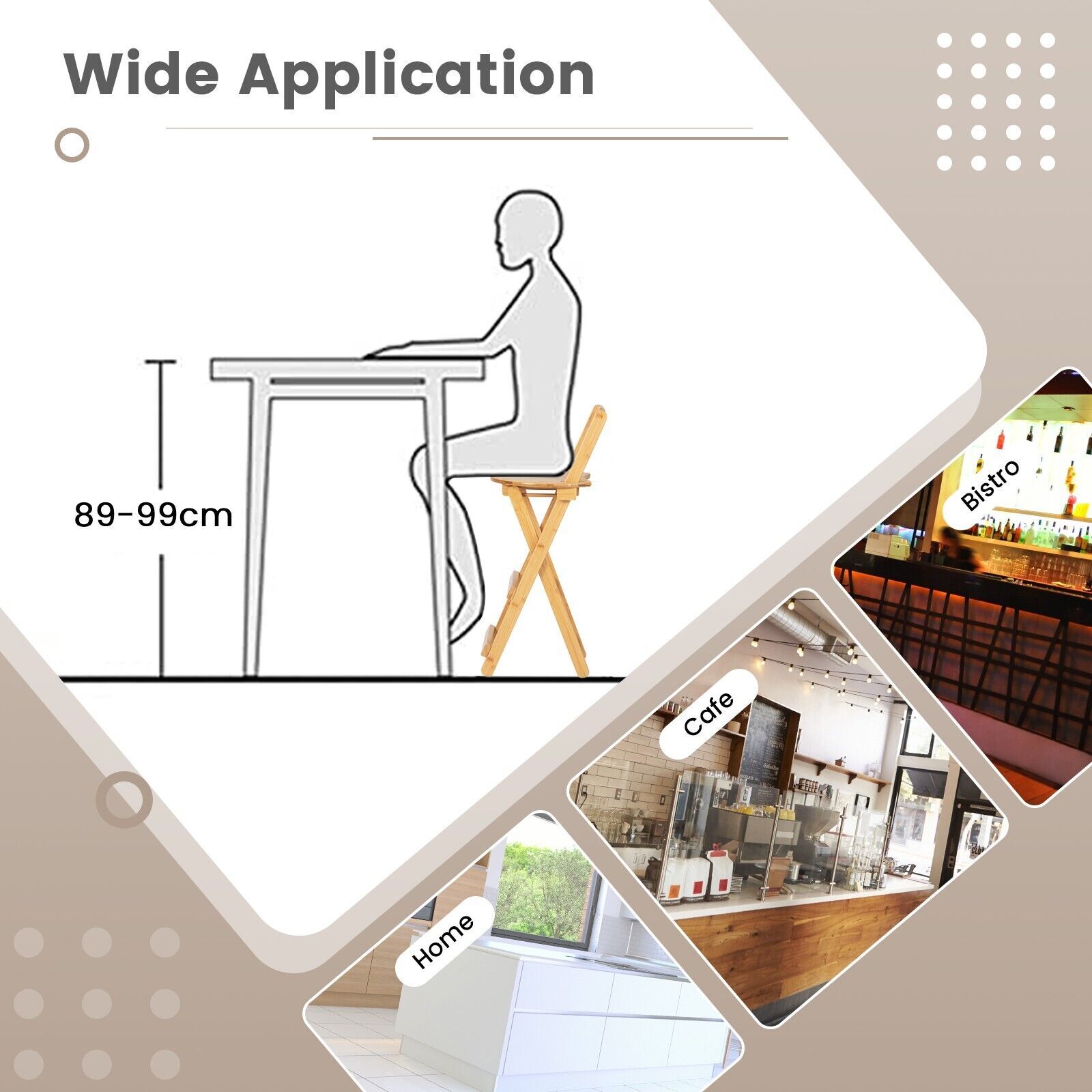 Wooden Folding Bar Stool Bamboo Kitchen Counter Height Stools With Backrest NEW — image 2