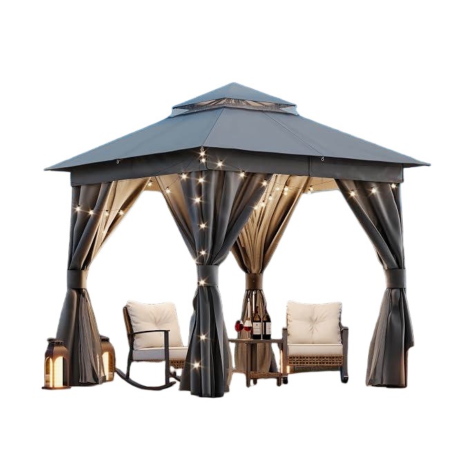 Patio Gazebo 8'x8', Outdoor Heavy Duty Party Tent Shelter With Double Roofs, Mosquito Nettings And Privacy Screens For Backyard, Garden, Lawn