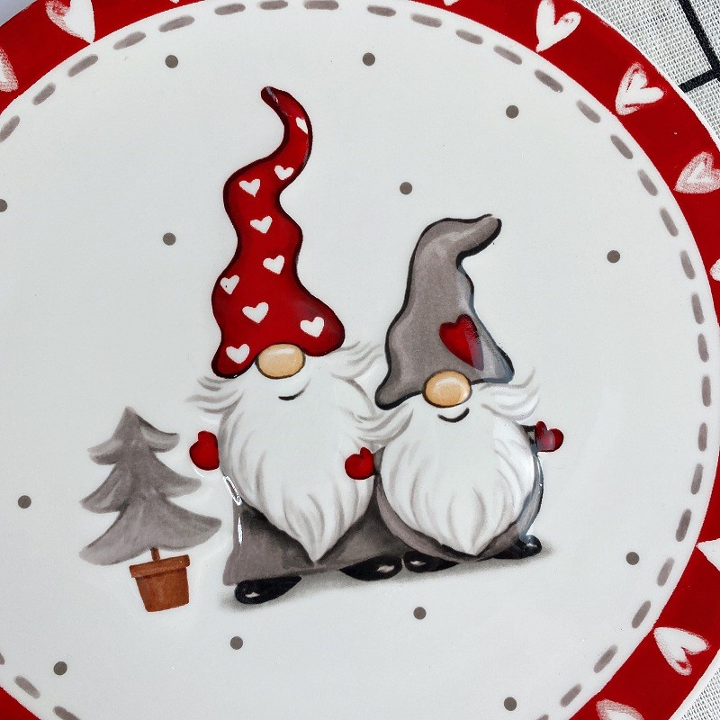 Round Christmas Ceramic Embossed Shallow Dish Household Tableware