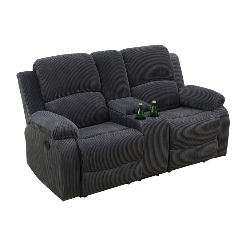 Pickup Only--Dark Grey Corduroy 3-Piece Living Room Recliner Sofa