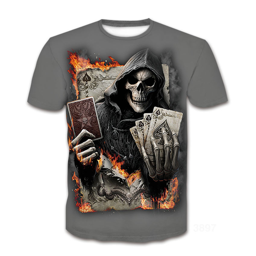 Title 4, T-shirt uomo con stampa digitale 3D teschio, gi...