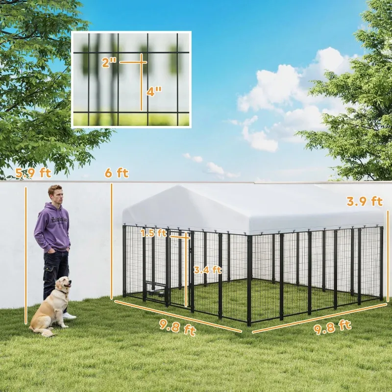 9.8' X 6'Outdoor Dog Kennel, Kennel Outside