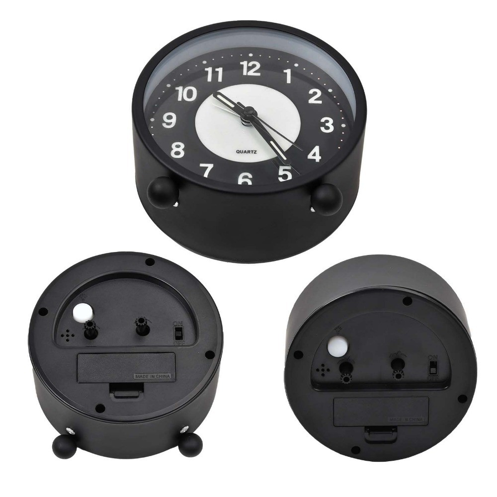 Black Silent Bedside Alarm Clock Non Ticking Glow-in-the-Dark Bedroom — image 12