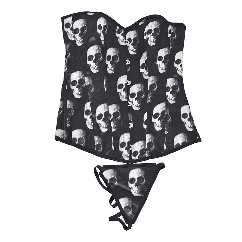 Title 2, Skull strapless court corset dames top, een sti...