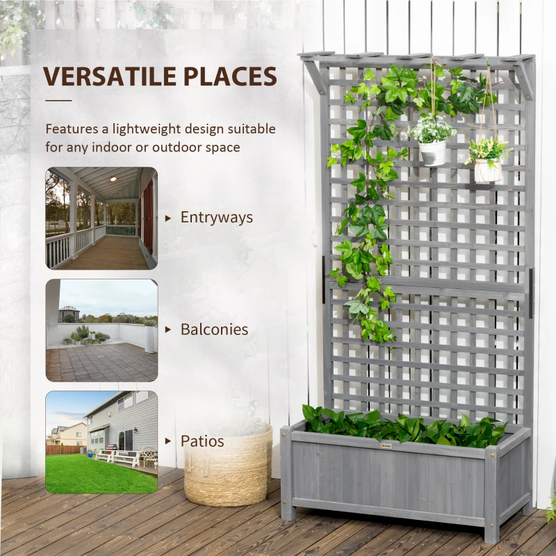 Wood Planter With Trellis For Vine Climbing, Raised Garden Bed, Privacy Screen For Backyard, Patio, Dark Gray