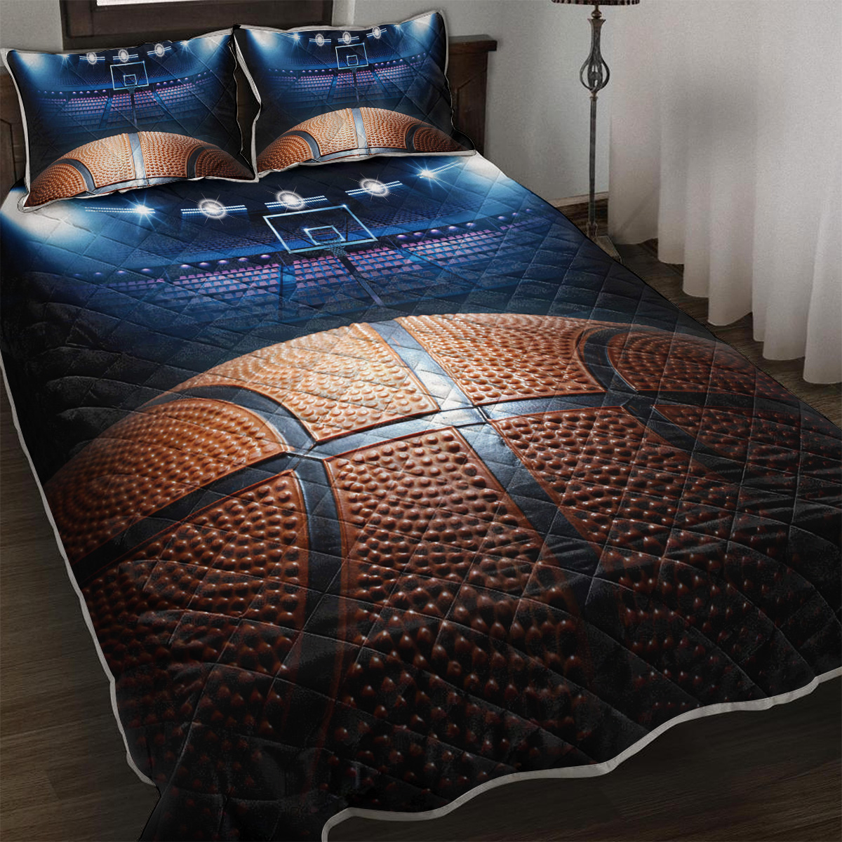 3 Pieces Sports Basketball Quilt Set,Lightweight Boys Teens Men Basketball Court Bedding Set With 2 Pillowcases,Basketball Stadium Bedspread Coverlet