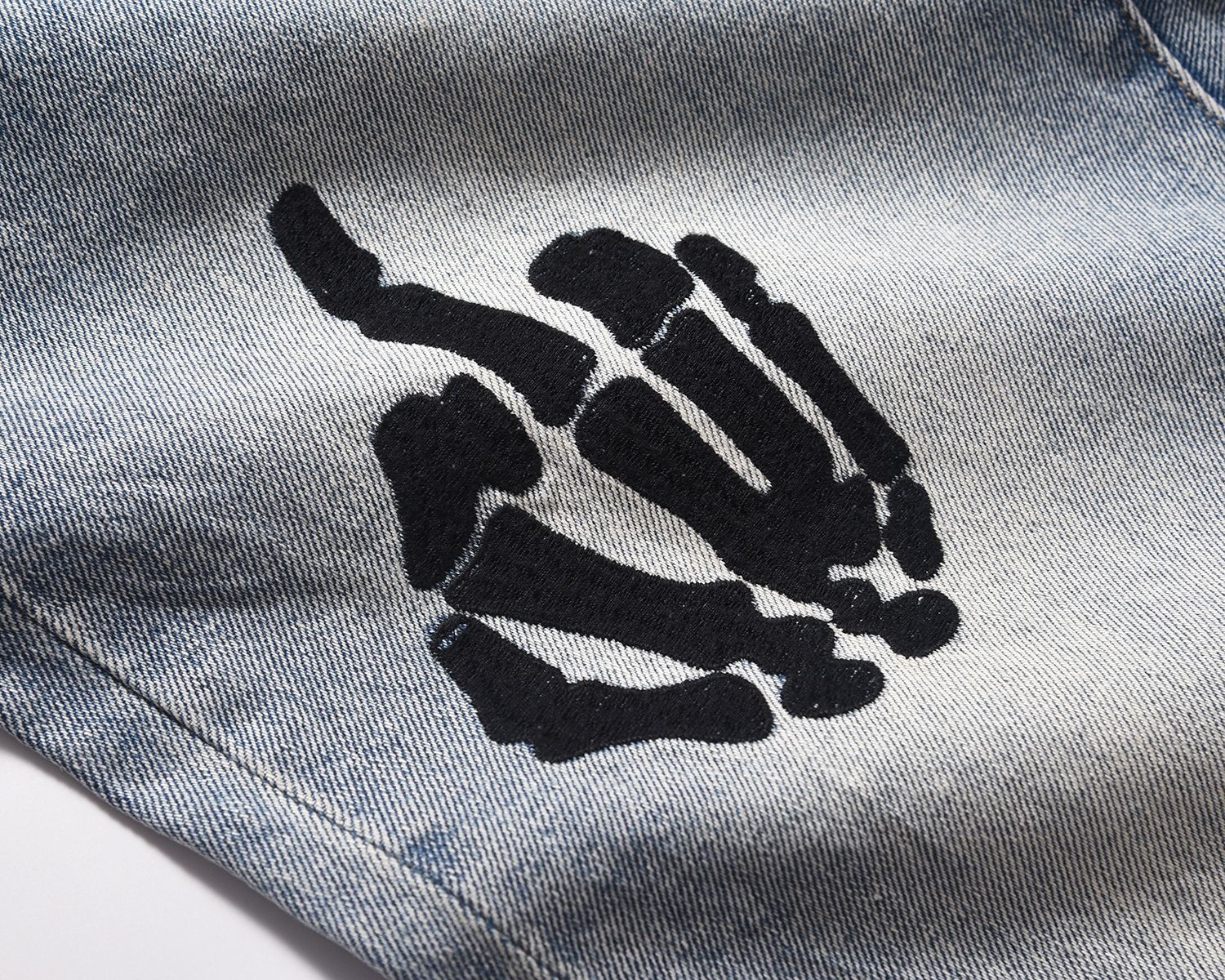 Blue Washed White Loose Wide Leg Gesture Printed Jeans