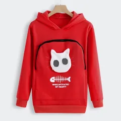 Cat Lovers Hoodie Kangaroo Dog Pet Paw Pullove - Red - View 1
