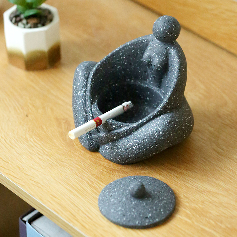 Title 2, Creative Multifunctional Cement Ashtray With Lid