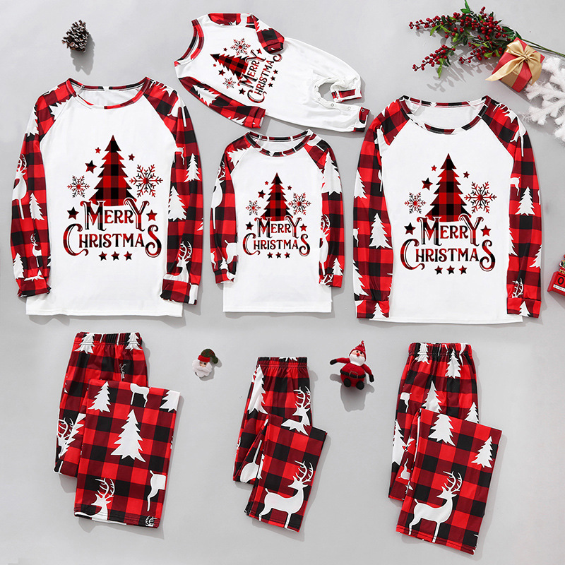 Christmas Home Service Parent child Suit Plaid Stitching Printing E Moml - Shop at LoveMi