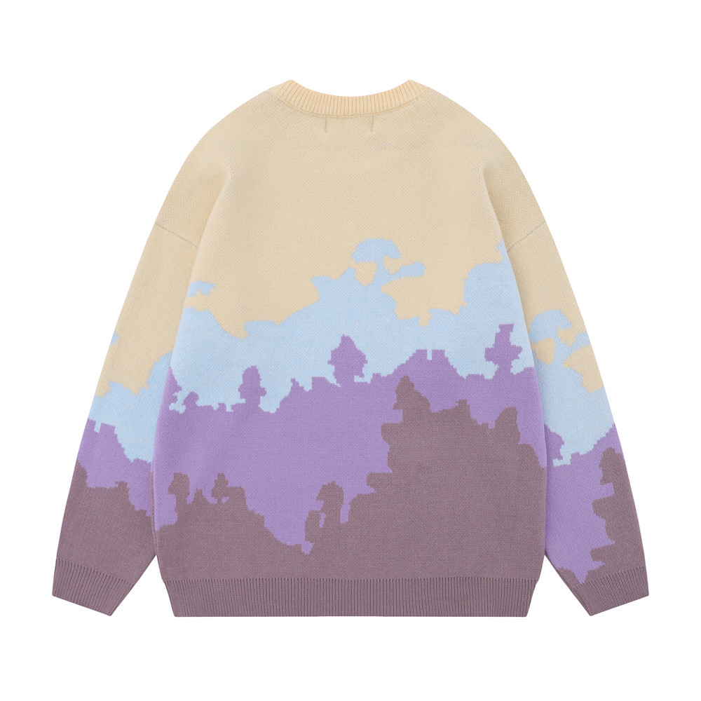 Title 3, Contrast Color Jacquard Gradient Sweater Round ...