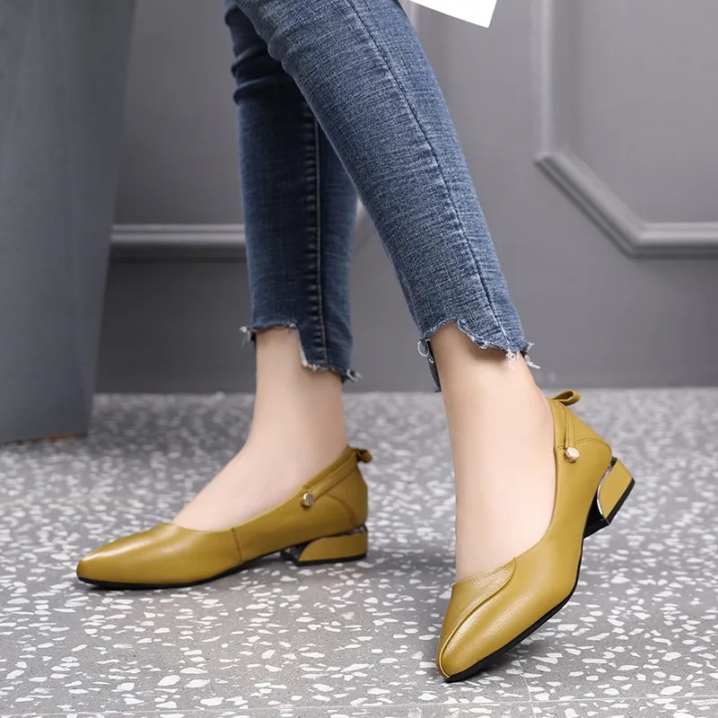Low Top Pumps Pointed Toe Heels - Yellow