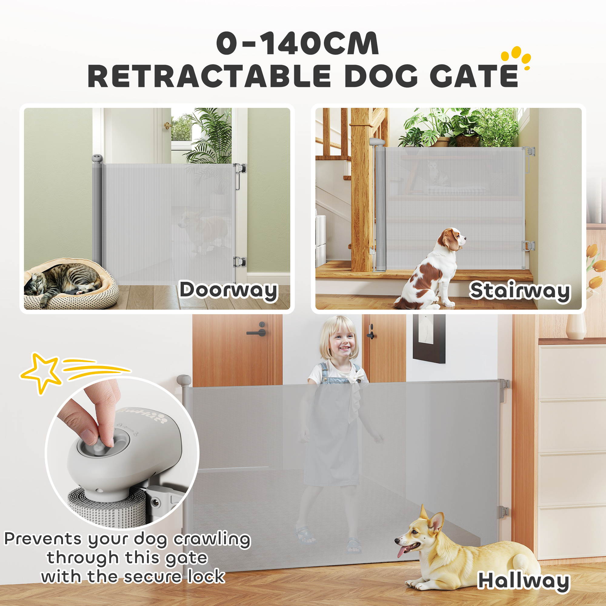 Retractable Stair Gate Extends Up To 140 Cm Wide, Dog For Doorways, Stairways — image 5