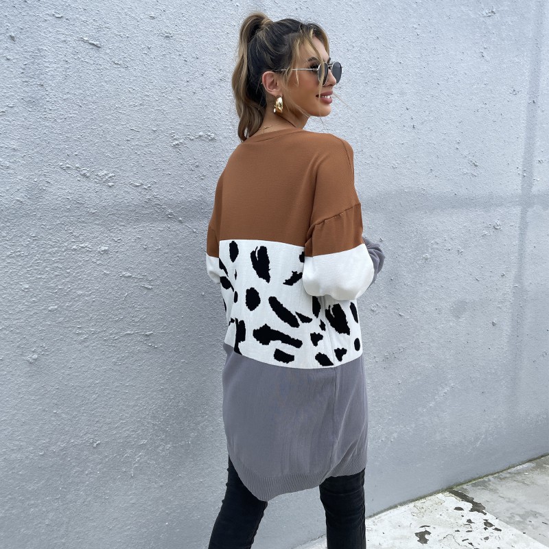 Title 4, Long Leopard Print Panel Cardigan Knitted Sweat...