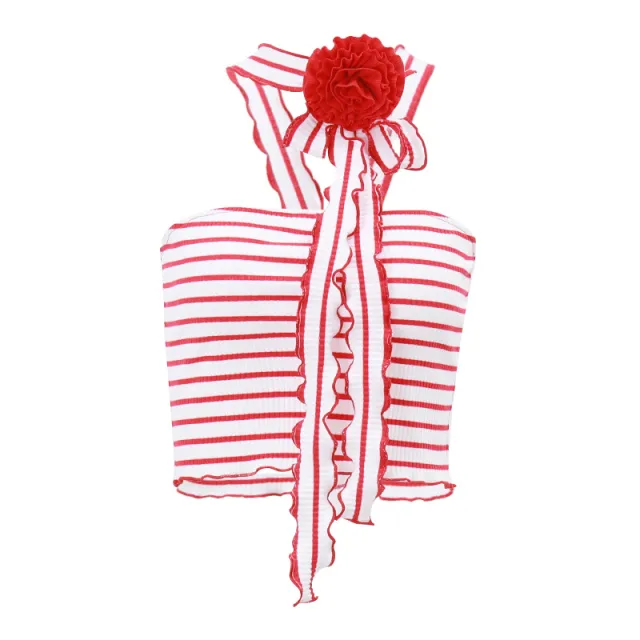 Striped Neck Strap Vest Three Dimensional Rose Red - Shop at LoveMi