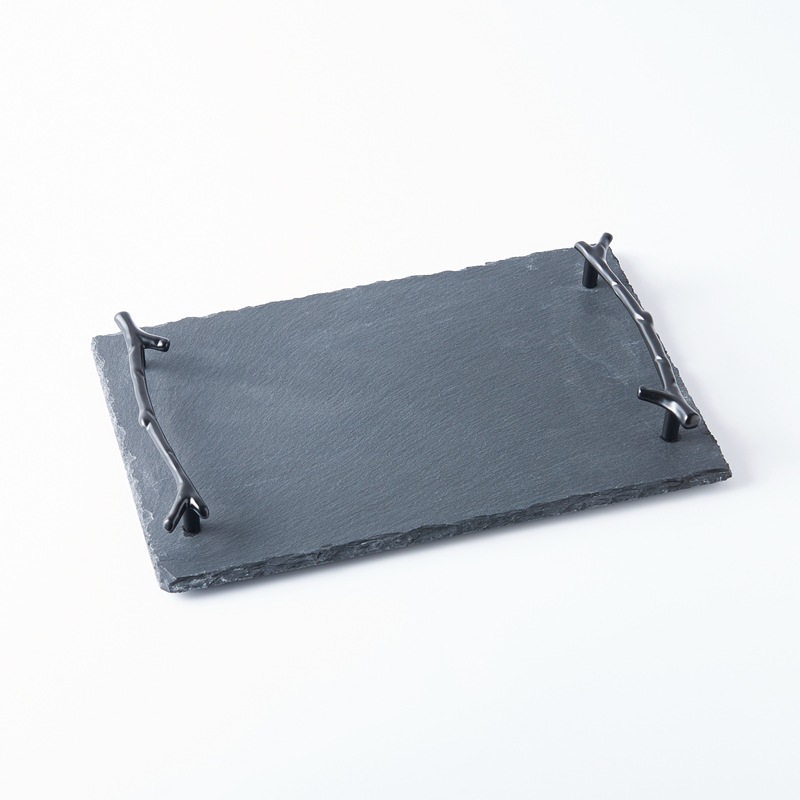 Title 5, Natural Black Slate Branch Handle Rectangular Tray